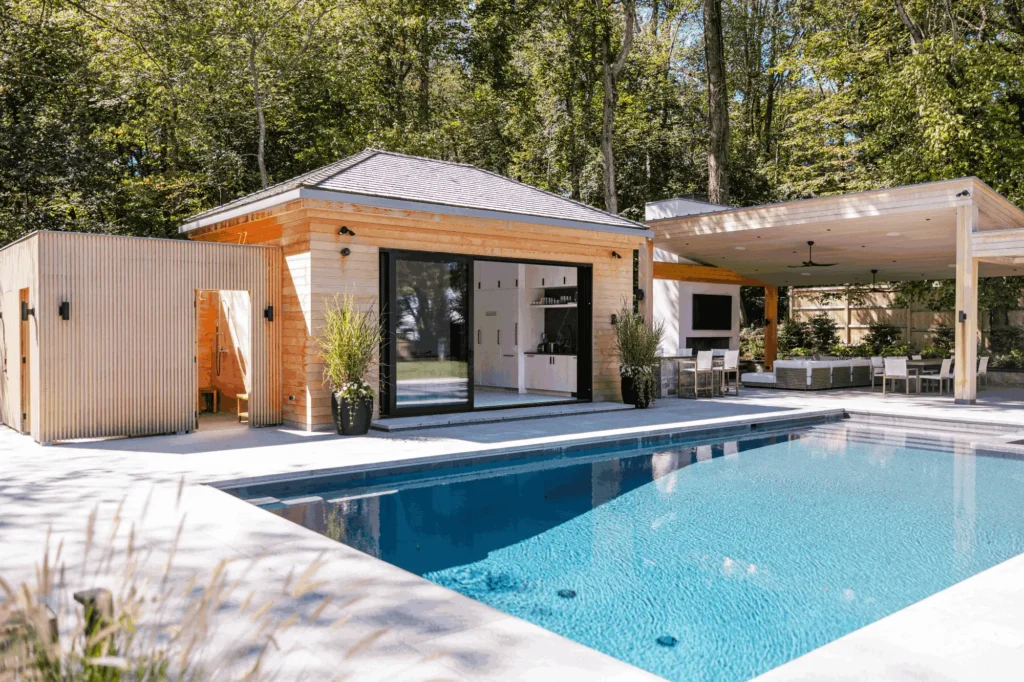 Resort House by Spring Architecture + Design, a 3,800 sq ft sustainable coastal residence featuring modern architecture, net-zero energy design, luxury outdoor living, pool house, and energy-efficient systems.