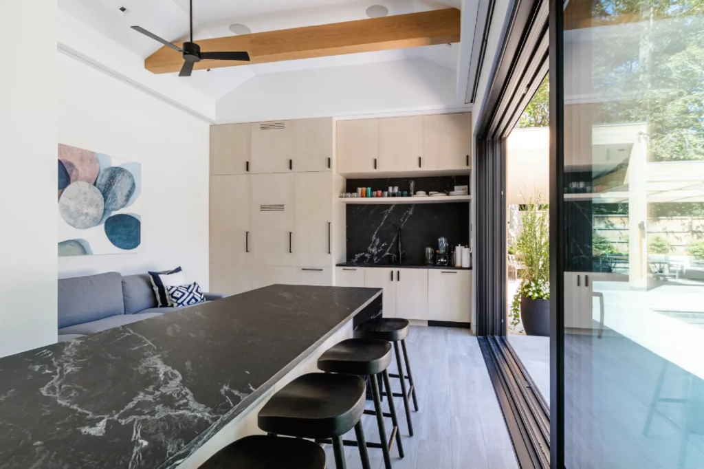 Resort House by Spring Architecture + Design, a 3,800 sq ft sustainable coastal residence featuring modern architecture, net-zero energy design, luxury outdoor living, pool house, and energy-efficient systems.