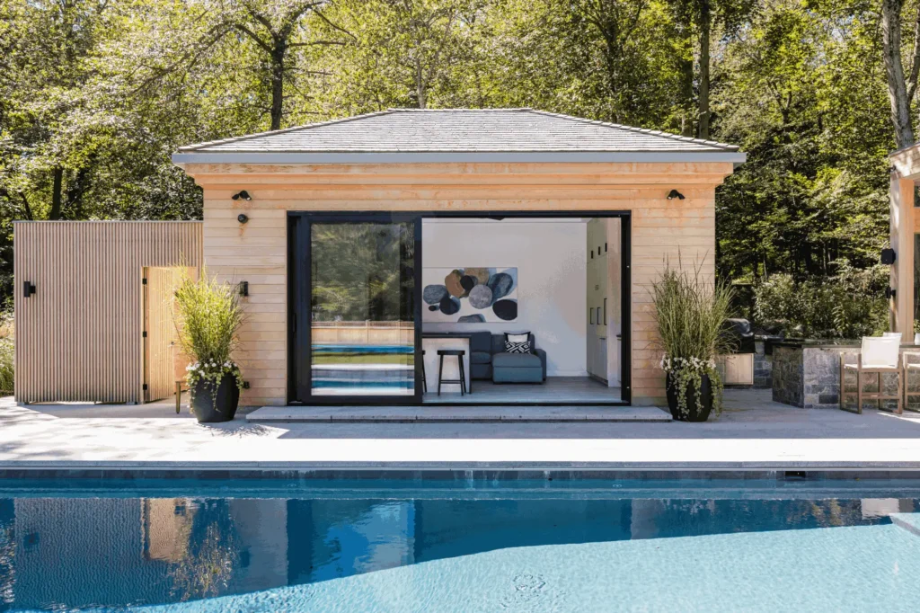 Resort House by Spring Architecture + Design, a 3,800 sq ft sustainable coastal residence featuring modern architecture, net-zero energy design, luxury outdoor living, pool house, and energy-efficient systems.