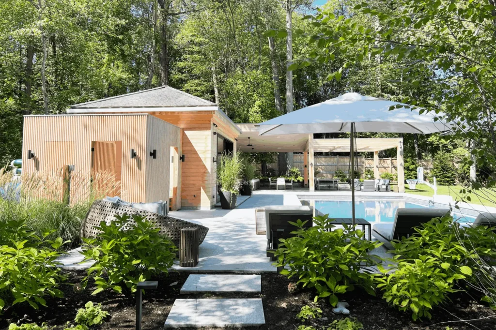 Resort House by Spring Architecture + Design, a 3,800 sq ft sustainable coastal residence featuring modern architecture, net-zero energy design, luxury outdoor living, pool house, and energy-efficient systems.